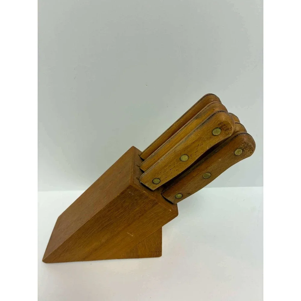 Vintage Cavalier by Rogers 6‎ Piece Steak Knife Set with Wood Block Stainless